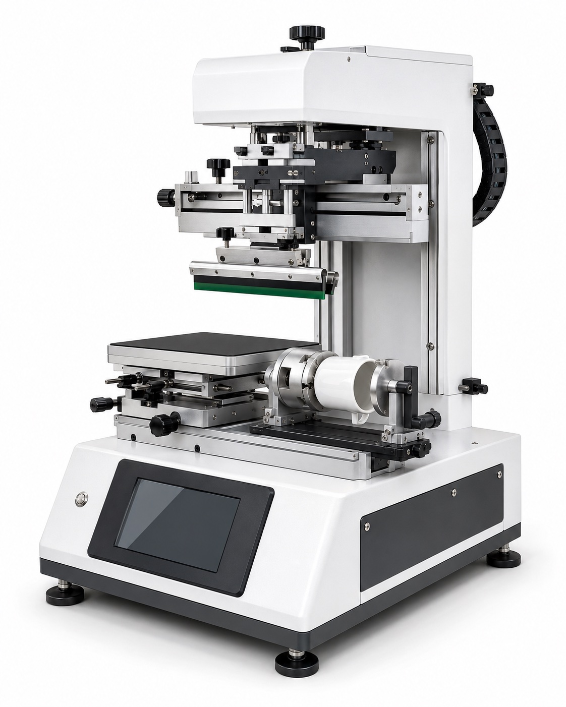 Screen-printing machine with a rotary mug attachment